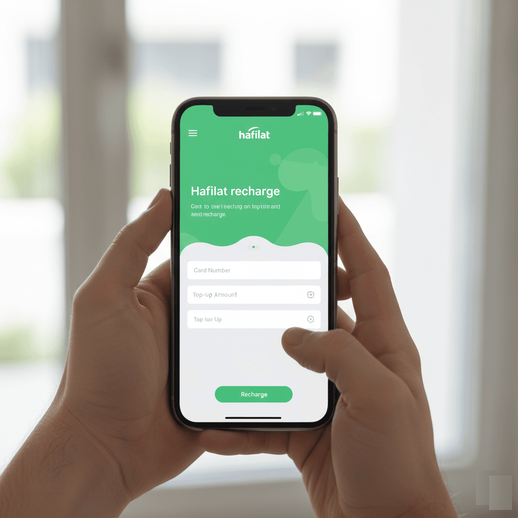 Mobile phone showing Darbi app interface for Hafilat recharge
